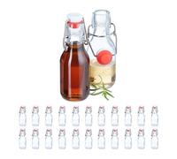 Relaxdays Glass Bottles, Set of 24, 100 ml Each, with Swing Clip Top, Refillable, for Oils, Vinegar, Liqueur, Clear, Plastic, Stainless Steel