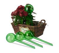 Relaxdays Set of 24 Watering Globes, Regulated Irrigation, 2 Weeks, Pot Plants, Plastic Sphere, Bulb, Green