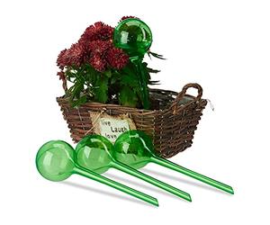 Relaxdays Set of 24 Watering Globes, Regulated Irrigation, 2 Weeks, Pot Plants, Plastic Sphere, Bulb, Green
