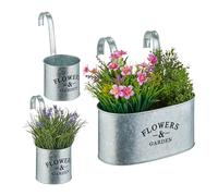 Relaxdays, Set of 3, 2 Sizes, Galvanised Metal, Flower Hanging, Herb Pots for Balcony, Silver, Iron, 25 x 24 x 20 cm