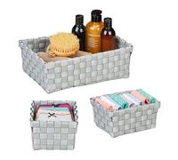 Relaxdays, Set of 3, 2 Sizes, Woven, Plastic, Metal Frame, Bathroom Baskets, Storage Box, Grey, 11 x 31 x 21 cm