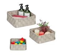 Relaxdays, Set of 3, 3, Woven, Plastic, Metal Frame, Bathroom Baskets, Storage Box, Grey, Various sizes
