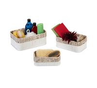 Relaxdays Set of 3 Bamboo Storage Baskets in White