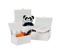 Relaxdays Set of 3 Bamboo Storage Baskets, Storage Boxes with Lid, Bamboo Container, Decorative Storage, White