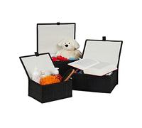 Relaxdays Set of 3 Bamboo Storage Baskets, Storage Boxes with Lid, Bamboo Container, Decorative Storage, Black