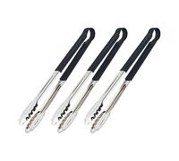 Relaxdays Set of 3 Barbecue Tongs, Stainless Steel, Non-Slip Handle, 40cm Long Cooking for BBQ & Kitchen, Silver/Black, 40 x 19 x 4 cm