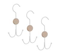 Relaxdays Set of 3 Belt Holder, 2 Hooks Each for Bags, Ties etc, Wardrobe Organiser, Metal, Wood, 21.5x11x1.5cm, White