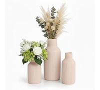 Relaxdays Set of 3 Ceramic Flower Vases, 3 Sizes, for Fresh & Dried Flowers, Beige, 20x9x9 cm