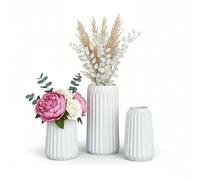 Relaxdays Set of 3 Ceramic Vases for Fresh & Dried Flowers, Decorative Table Decor, 20×10×10 cm, White