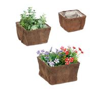 Relaxdays Set of 3 Coconut & Wood Flowerpots
