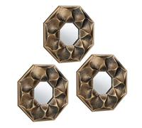 Relaxdays Set of 3 Flower Mirrors, Octagonal, Decorative, Ø 25 cm, Wall Mounted, Plastic Frame, Lounge & Hallway, Gold