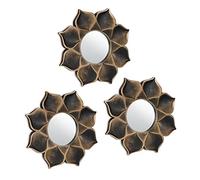 Relaxdays Set of 3 Flower Mirrors, Round, Decorative, Ø 25 cm, Wall Mounted, Plastic Frame, Lounge & Hallway, Gold/Black