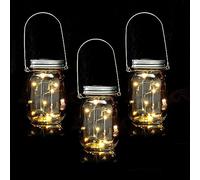 Relaxdays Set of 3 Jars, Each with 8 LEDs, with Handle, H x Ø: 13 x 8 cm, with Twilight Sensor, Decorative, Transparent, 13 x 9 x 8 cm