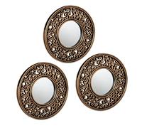 Relaxdays Set of 3 Mirrors, Ø 25 cm, Round, Wall Mounted, Plastic Frame, Vintage Style, Bedroom & Hallway, Gold/Black