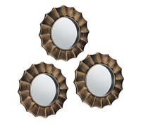 Relaxdays Set of 3 Mirrors, Round, Decorative, Ø 25 cm, Wall Mounted, Plastic Frame, Lounge, Bedroom & Hallway, Gold