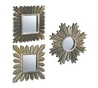 Relaxdays Set of 3 Mirrors, Sun Shape, 3 Designs, Living Room & Hallway, Decorative, Plastic Frame, Gold, 25 cm