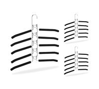 Relaxdays Set of 3 Multi Clothes Hangers, Space Saving, 5 in 1 Rack, Compact & Non-Slip, 39 x 40.5 x 2 cm, Silver/Black
