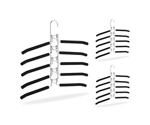 Relaxdays Set of 3 Multi Clothes Hangers, Space Saving, 5 in 1 Rack, Compact & Non-Slip, 39 x 40.5 x 2 cm, Silver/Black