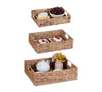 Relaxdays Set of 3 Round Water Hyacinth Tray