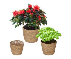 Relaxdays Set of 3 Seagrass Flowerpots
