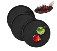 Relaxdays Set of 3 Serving Tray, Round Ø 40 cm, Bar Drinks Plate, Non-Slip Surface, Waiter's Catering, Versatile, Black