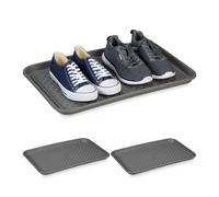 Relaxdays Set of 3 Shoe Trays 60 x 40 cm Grey