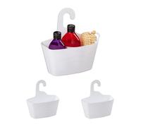 Relaxdays Set of 3 Shower Basket for Hanging, No Drilling, Plastic, Bathroom Caddy, Shelf Shampoo, Gel, Organiser, White, 25 x 23 x 10 cm