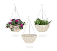 Relaxdays Set of 3 Small Rattan Hanging Baskets