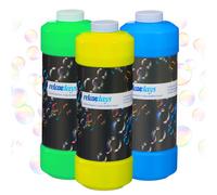 Relaxdays Set of 3 Bubble Refill Bottle, 1 Litre Solution Each, Also for Machines, Birthdays, Parties, Yellow/Blue/Green, 1 L