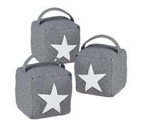 Relaxdays Set of 3 Star Door Stops, Fabric Bumper, Floor Doorstop, Tall, with Handle, HxWxD: 20 x 15 x 15 cm, Grey