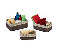 Relaxdays Set of 3 Storage Baskets, Bamboo with Fabric Lining, 3 Sizes, Shelf Tidy, Bathroom, Brown/Beige