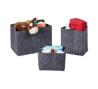 Relaxdays Set of 3 Storage Baskets in Various Sizes, Foldable, Organiser Boxes for Wardrobe & Drawer, Made of Felt, Grey, 20x30x19cm