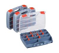 Relaxdays Set of 3 Storage Boxes, Hardware Tool Case, Small Parts, Organiser for Screws & Nails, 6x32x26 cm, Grey/Red