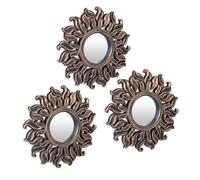 Relaxdays Set of 3 Sun Mirrors, Round, Decorative, Ø 24 cm, Wall Mount, Plastic Frame, Lounge, Bedroom & Hallway, Bronze, Glass
