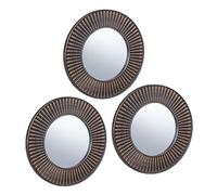 Relaxdays Set of 3 Sun Mirrors, Round, Decorative, Ø 25 cm, Wall Mounted, Plastic Frame, Lounge & Hallway, Gold/Black
