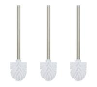 Relaxdays Toilet Brushes, Set of 3, Replacement, Removable Head, Stainless Steel Handle, H x diam. 35 x 8 cm, White