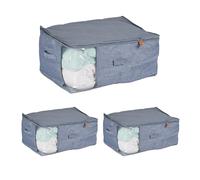Relaxdays Set of 3 Underbed Storage Bags, Foldable, with Zip, Clothes, Blankets, Toys, Fabric, 28 x 58 x 45 cm, Grey, Polyester