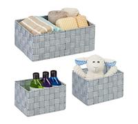 Relaxdays, Set of 3, Various Sizes, Woven, Plastic, Metal Frame, Bathroom Baskets, Storage Box, Grey