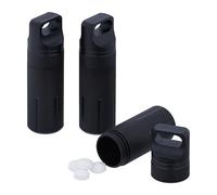 Relaxdays Set of 3 Waterproof Capsule, Pillbox Keychain, for On-The-Go, Aluminium, Key Ring, HWD: 9.5 x 3 x 3 cm, Black