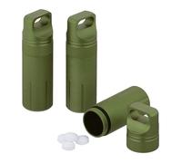 Relaxdays Set of 3 Waterproof Capsule, Pillbox Keychain, for On-The-Go, Aluminium, Key Ring, HWD: 9.5 x 3 x 3 cm, Green