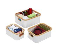 Relaxdays Set of 3 White Bamboo Storage Baskets