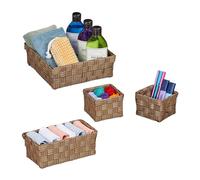 Relaxdays, Set of 4, 3, Woven, Plastic, Metal Frame, Bathroom Baskets, Storage Box, Brown, Various sizes