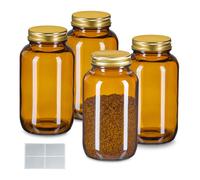 Relaxdays Set of 4 Amber Glass Jars 400ml