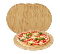 Relaxdays Set of 4 Pizza Boards, Natural Bamboo, Ø 32 cm, Serving Plate, Round Platter, Cheese & Charcuterie, Natural