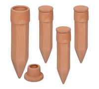 Relaxdays Clay Watering Spikes, Set of 4, for 1.5 Litre PET Bottles, Cones for Houseplants & Pots, with Lid, Terracotta, Ceramics, 19.5 x 5 cm