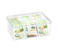 Relaxdays Set of 4 Clear 6-Compartment Tea Boxes