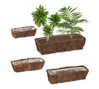 Relaxdays Set of 4 Flowerpots, Coconut Fibre, Square, 4 Sizes, Garden, Balcony & Windowsill, Planter with Foil, Natural, Coco, 14 x 57.5 x 20 cm