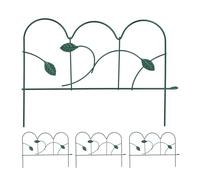 Relaxdays Set of 4 Garden Fence, Elements with Decorations, HxW: 28 x 38.5 cm, Flower Bed Edge to Plug-in, Metal, Green, Steel, 28 x 38.5 x 1.5 cm