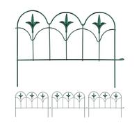 Relaxdays Set of 4 Garden Fence, Elements with Decorations, HxW: 28 x 38.5 cm, Flower Bed Edge to Plug-in, Metal Green, Steel, 28 x 38.5 x 1.5 cm
