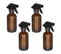 Relaxdays Set of 4 Glass Spray Bottles, 230 ml, Refillable, Nozzle, Mist & Stream, Hair & Plant Care, Cleaning, Brown, 18 x 9.5 x 6 cm